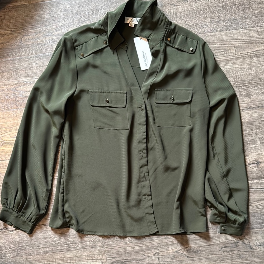 Olive Green Button-Up Blouse